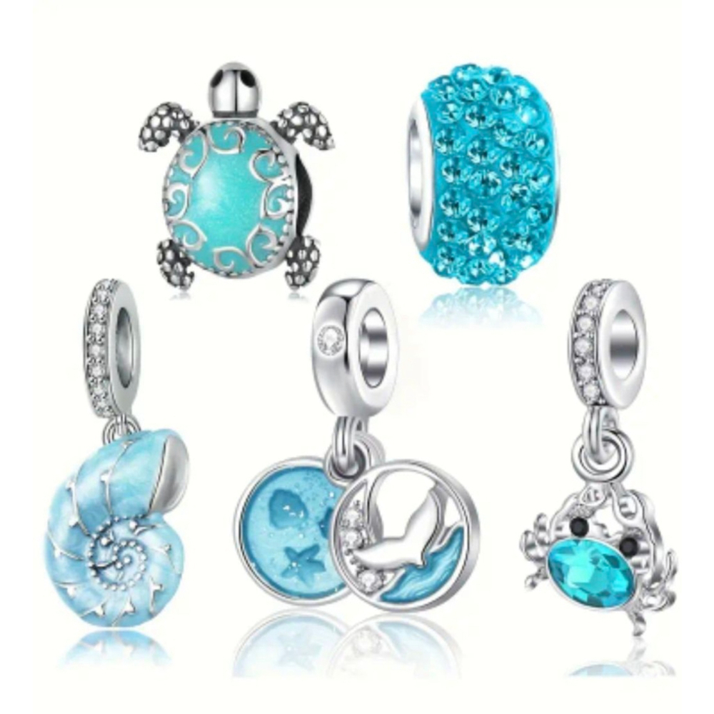 Women's 5pc Blue & Silver Ocean Series Charm Bracelet Set, One Size